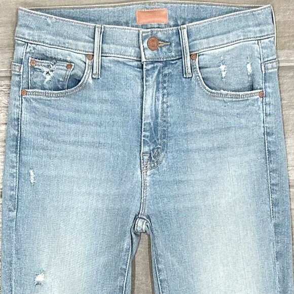 Mother Mid-Rise The Weekender Distressed Flare Jeans in Free Hugs Light Wash - Picture 5 of 14